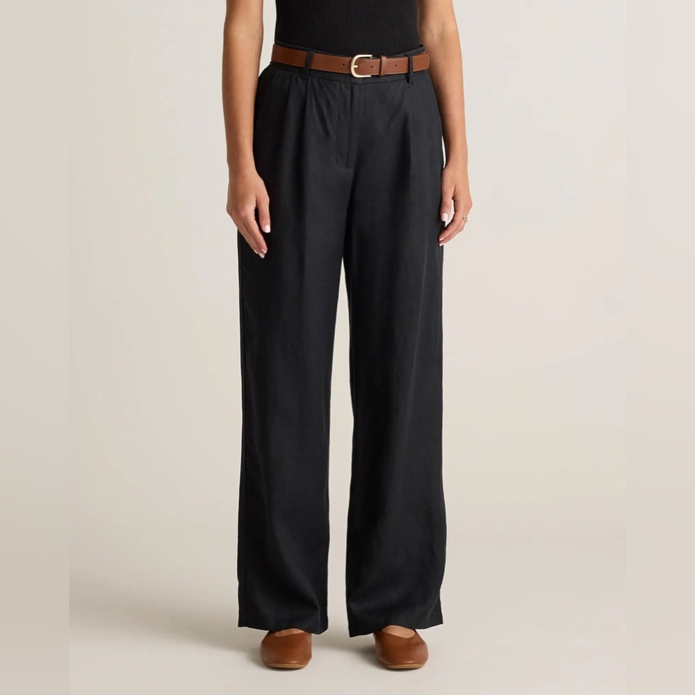 QUINCE ♣️ 100% European Linen Pleated Trouser | Size 8, Black